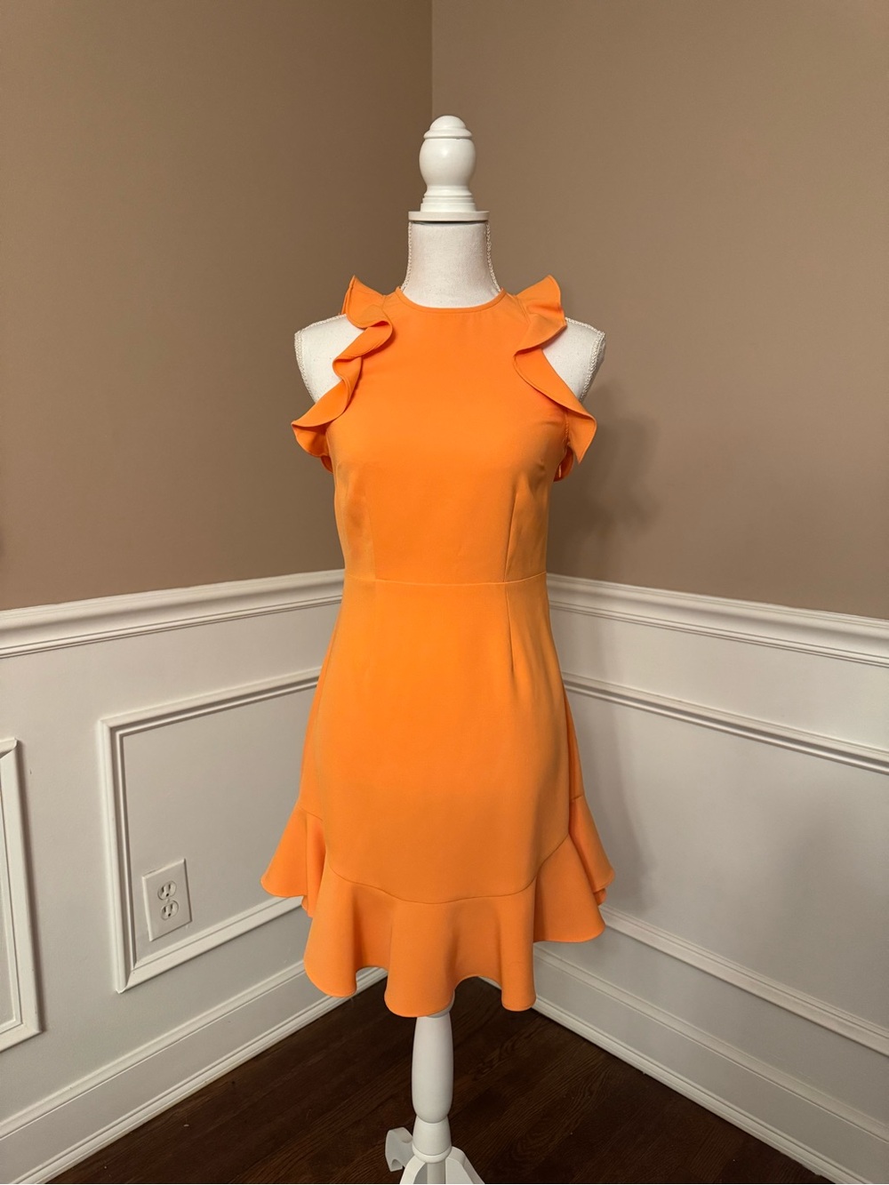 Likely Bright Orange Ruffle-Hem Mini Dress